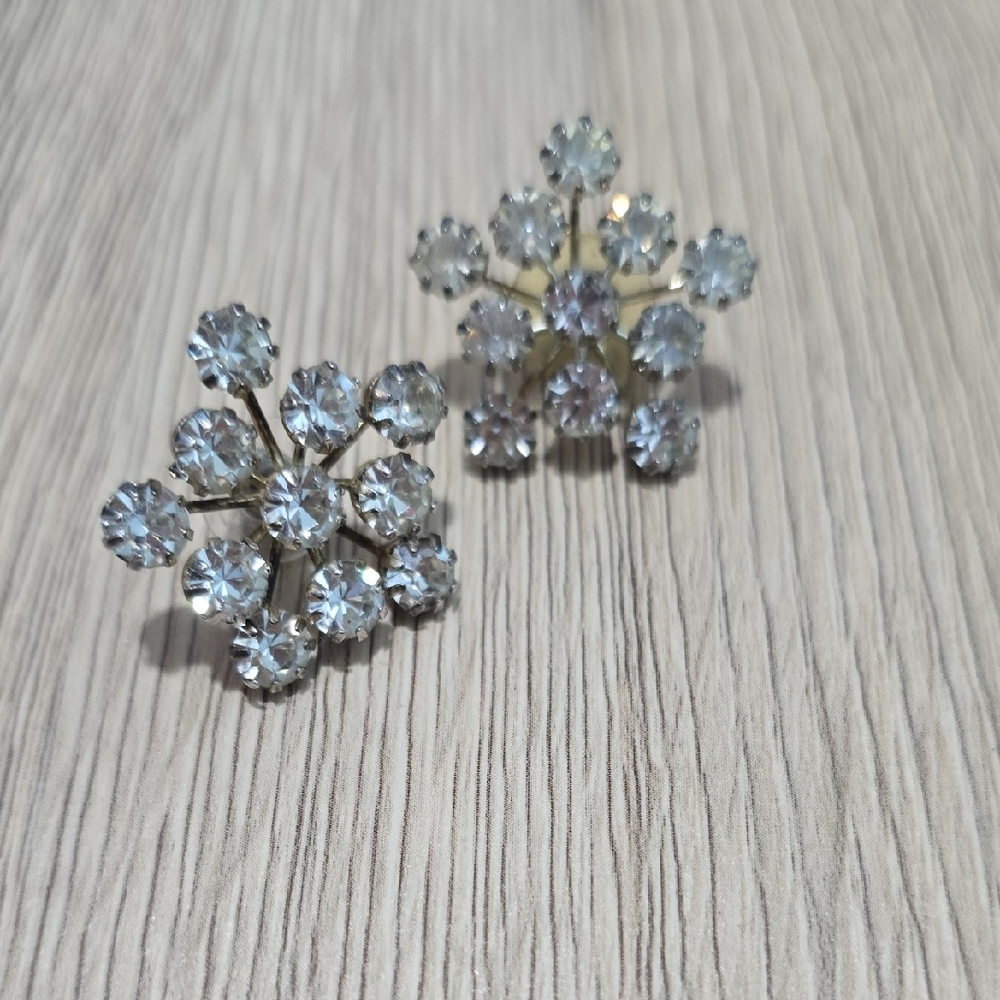 Elegant Faux Silver Crystal Flower Earrings